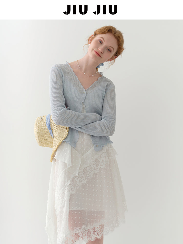 Lettuce Edge Lightweight Ribbed Cardigan