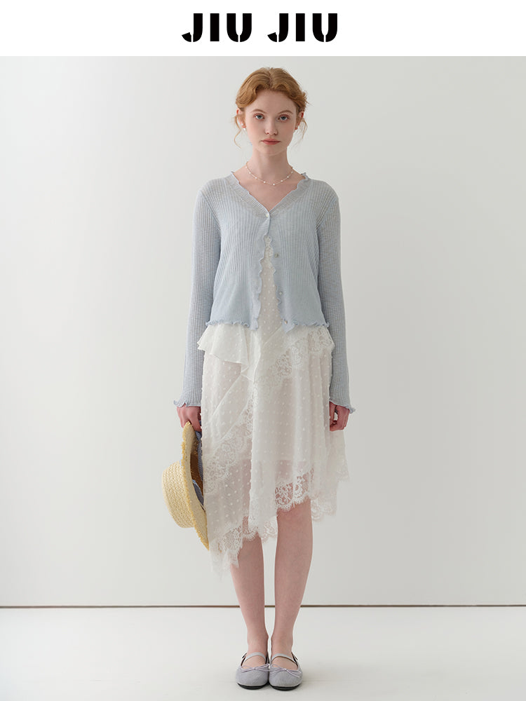 Lettuce Edge Lightweight Ribbed Cardigan