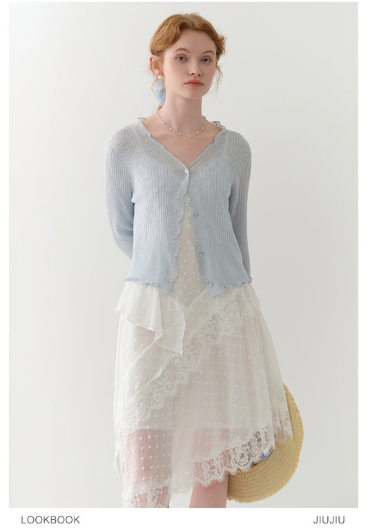 Lettuce Edge Lightweight Ribbed Cardigan