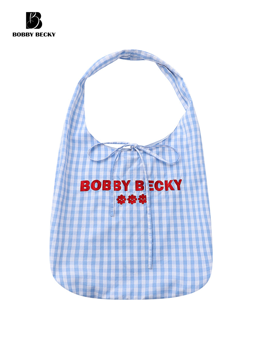 Gingham And Floral Tote With Logo Embroidery