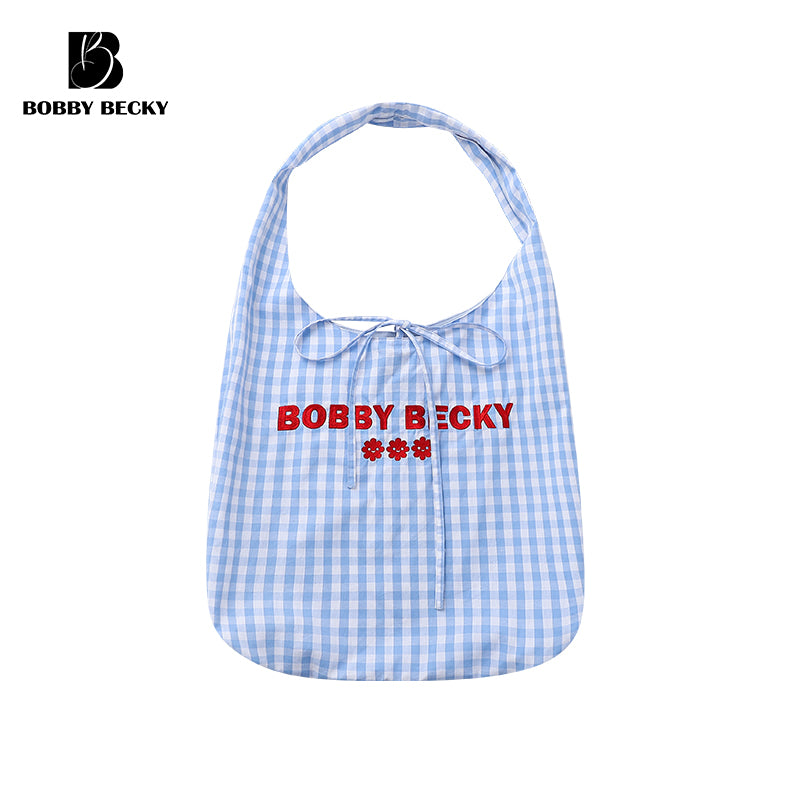 Gingham And Floral Tote With Logo Embroidery