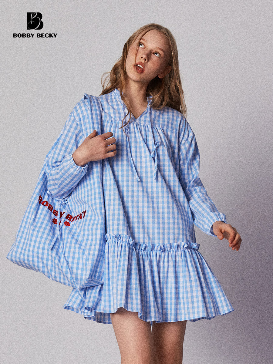 Gingham And Floral Tote With Logo Embroidery