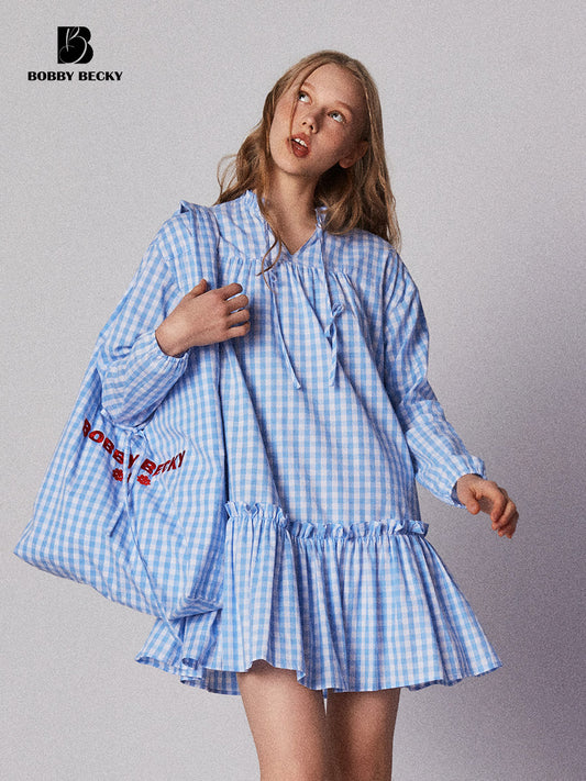 Gingham And Floral Tote With Logo Embroidery