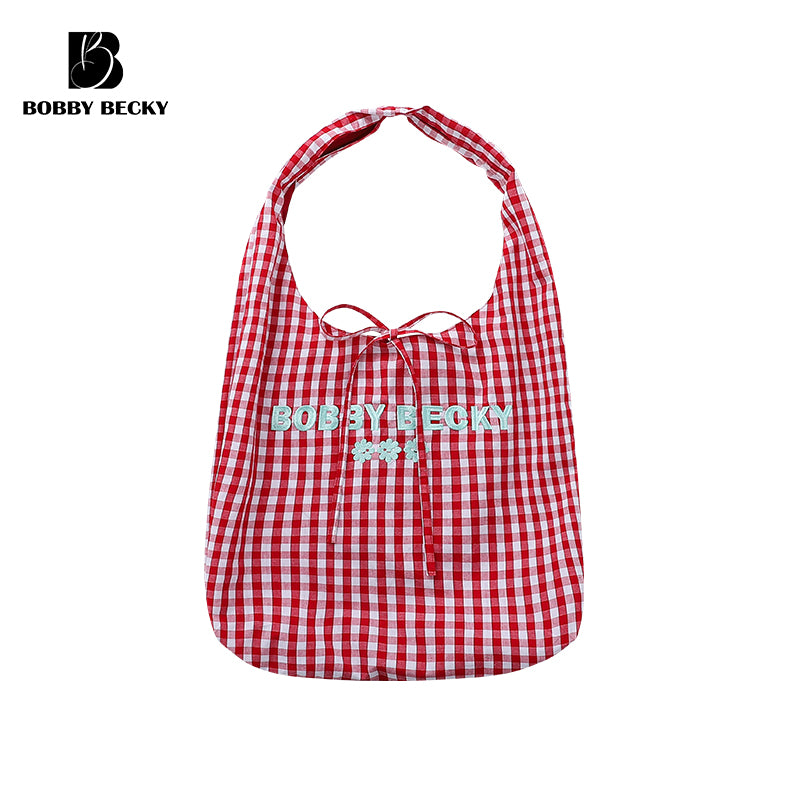 Gingham And Floral Tote With Logo Embroidery