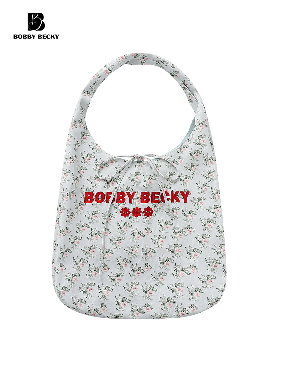Gingham And Floral Tote With Logo Embroidery