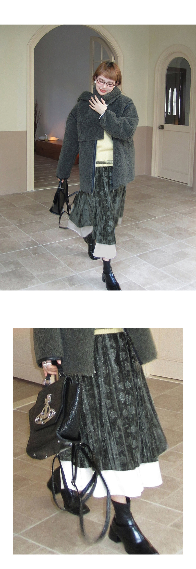 Velvet Floral Embossed Skirt With Elastic Waist