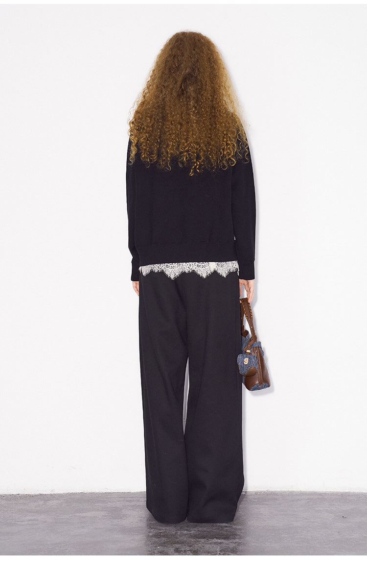 Monochrome Cat Motif Knit Raglan Sweater