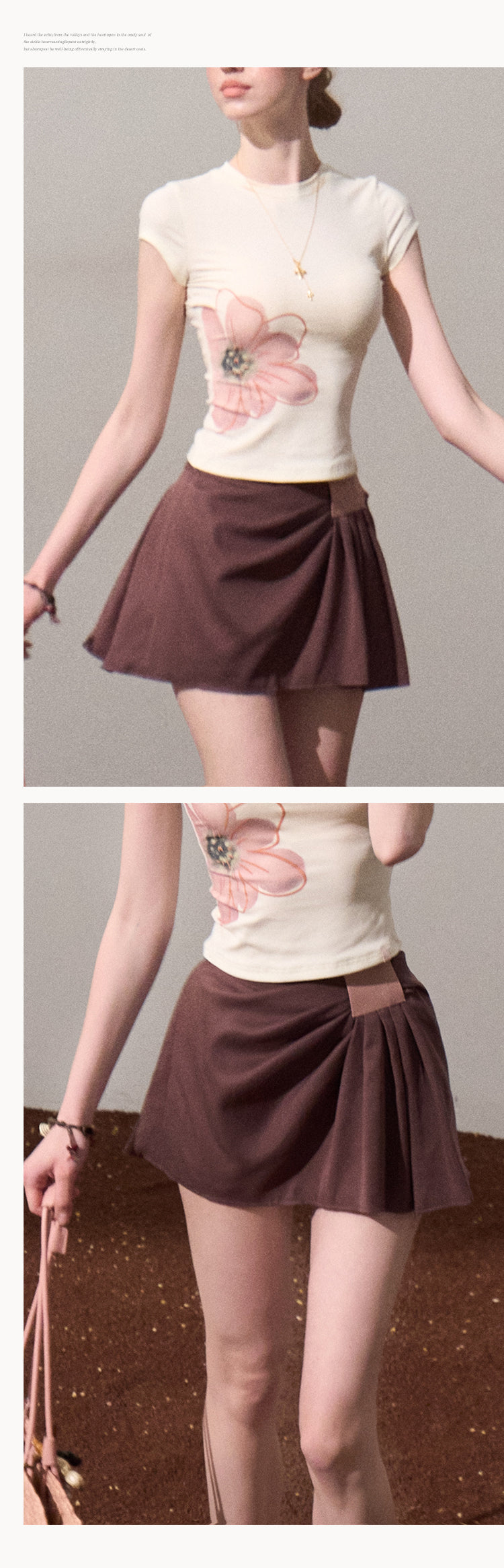 Flower Print Cap-Sleeve Fitted T-Shirt