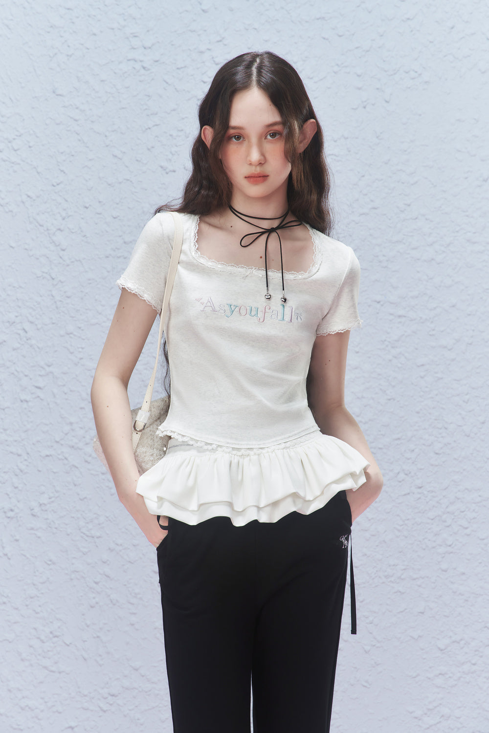 Embroidered Fitted Tee With Curved Hem