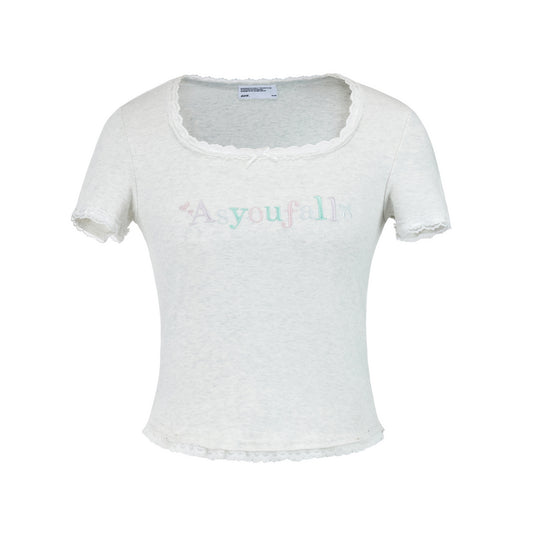 Embroidered Fitted Tee With Curved Hem