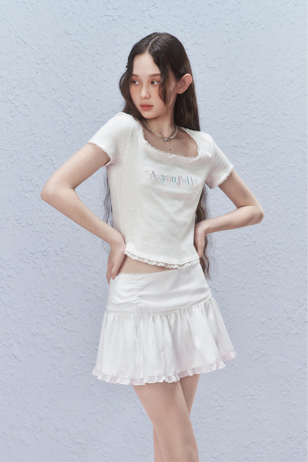 Embroidered Fitted Tee With Curved Hem