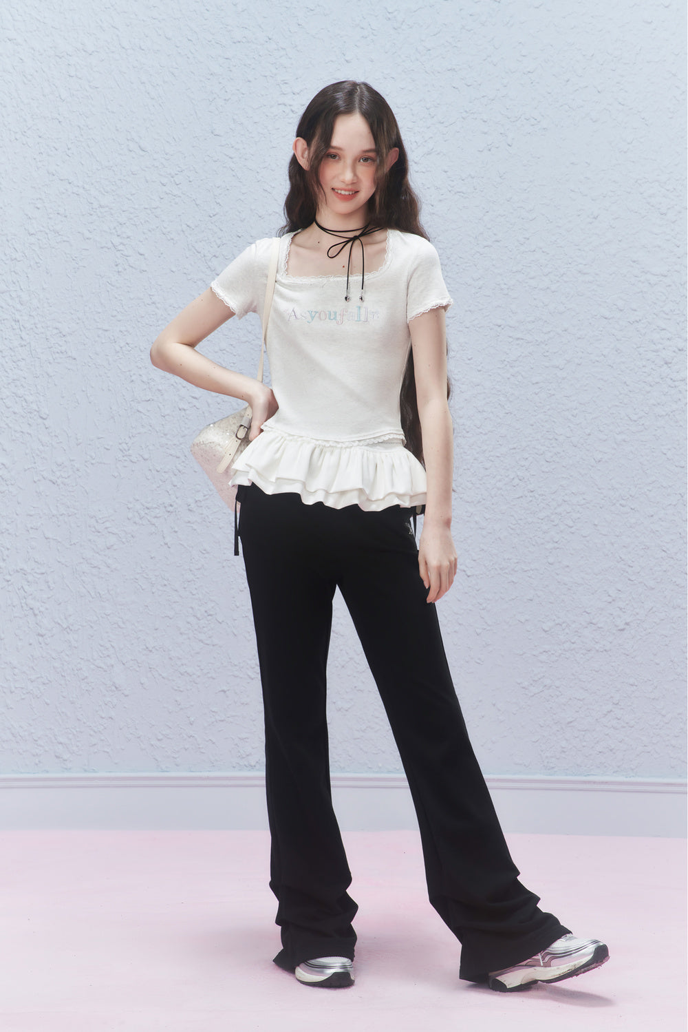 Embroidered Fitted Tee With Curved Hem