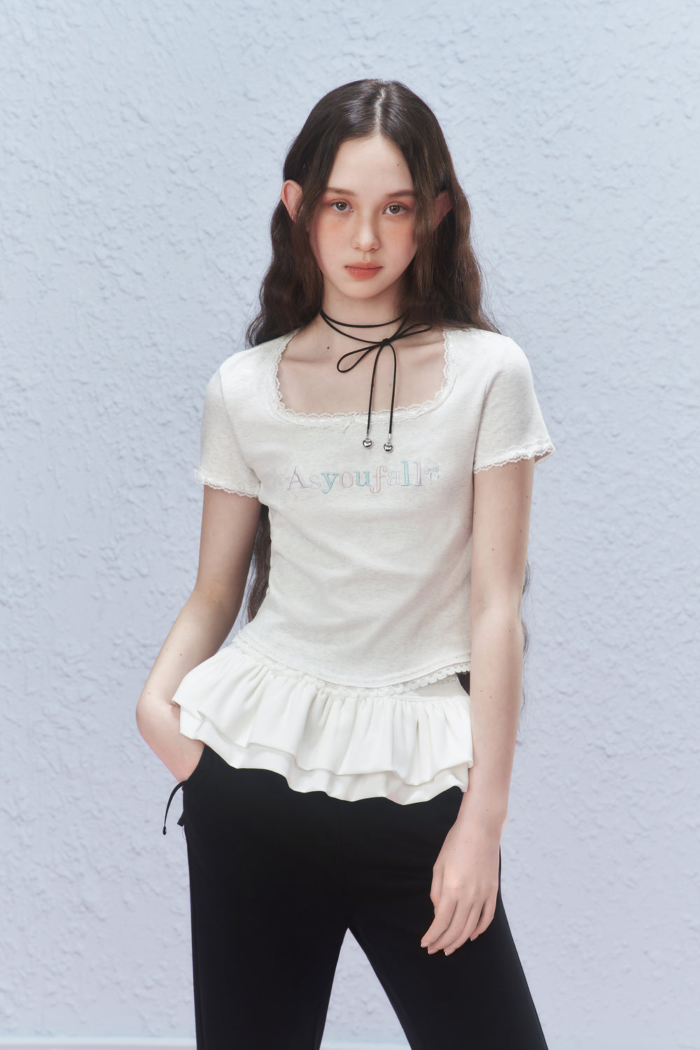 Embroidered Fitted Tee With Curved Hem