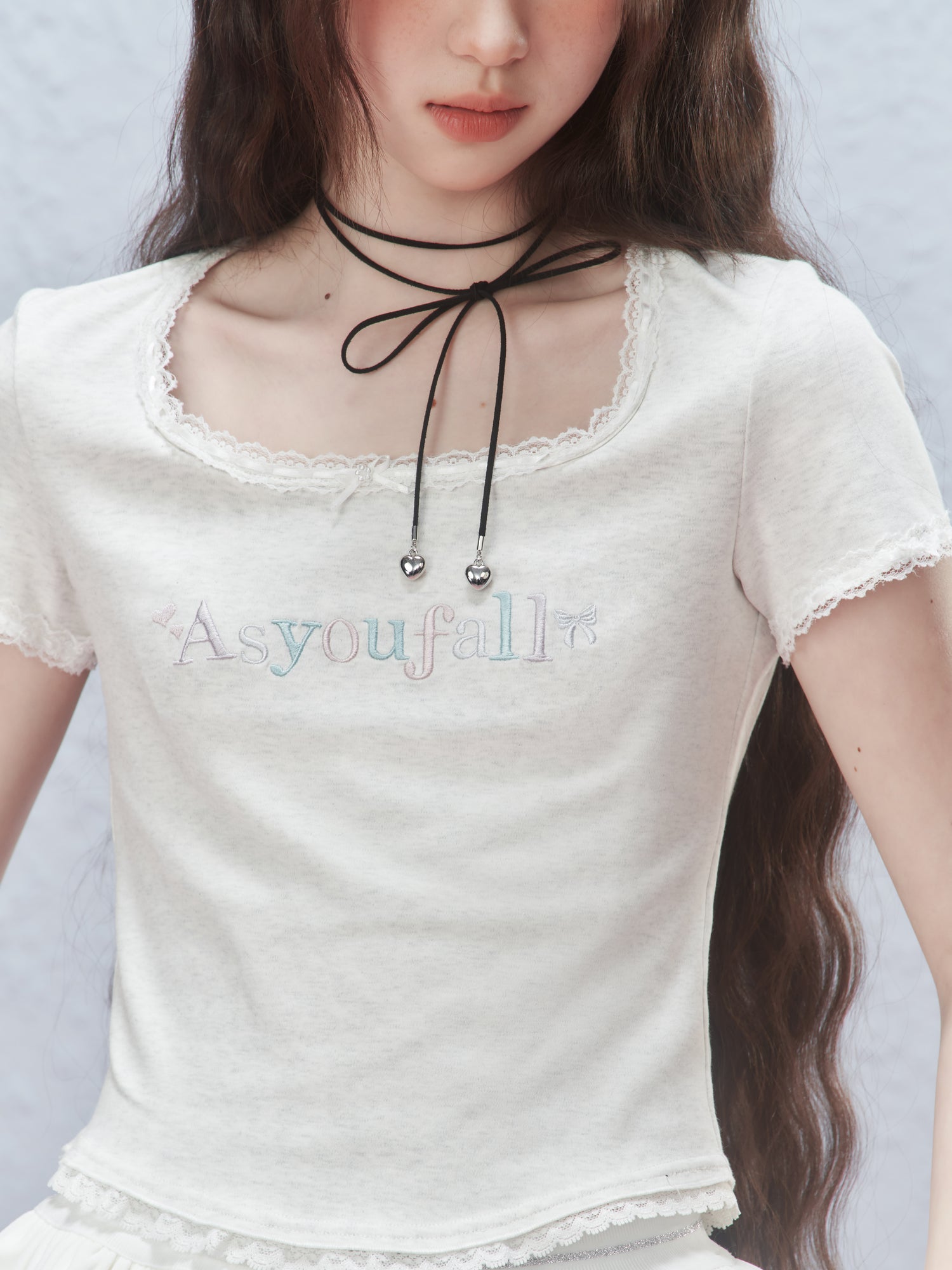 Embroidered Fitted Tee With Curved Hem