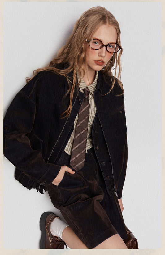 Classic Flocked Denim Vest And Shorts