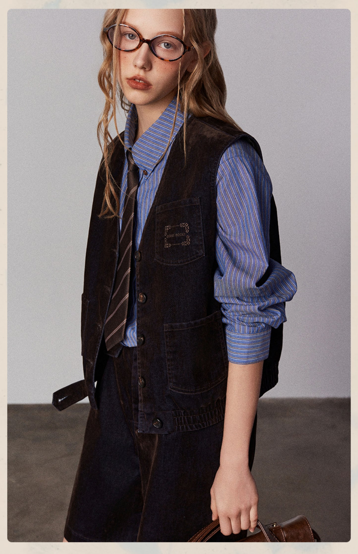 Classic Flocked Denim Vest And Shorts