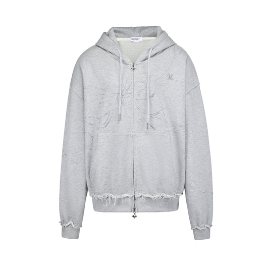 Studded Bow Zip-Up Hoodie With Raw Edges