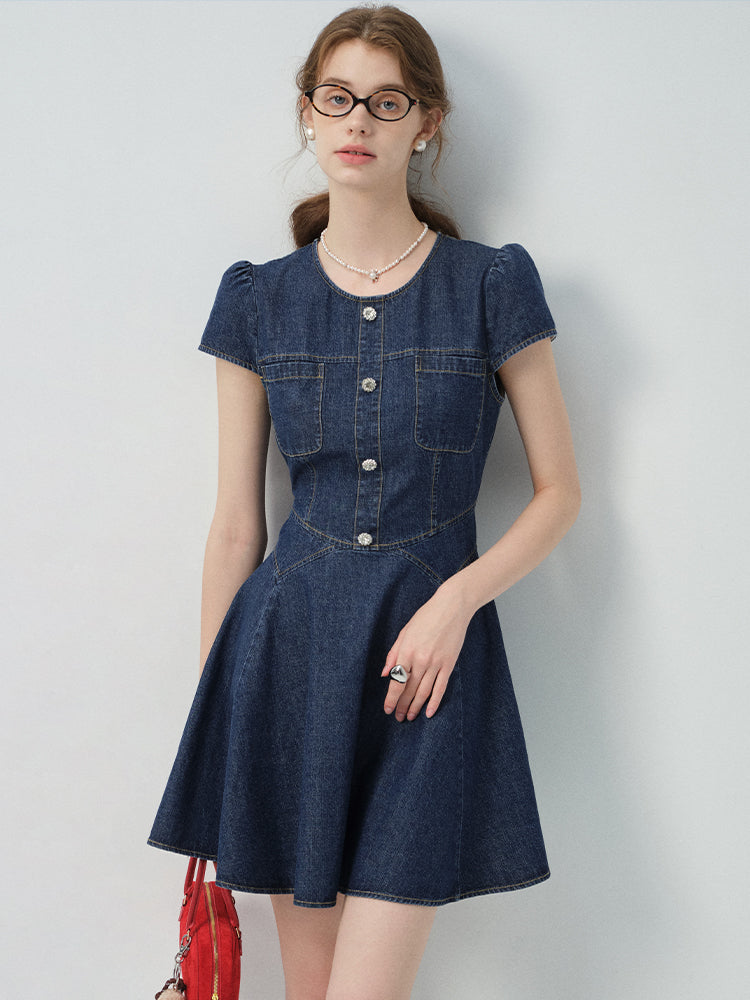 Puff-Sleeve Denim Flare Dress – MILL MINORITY