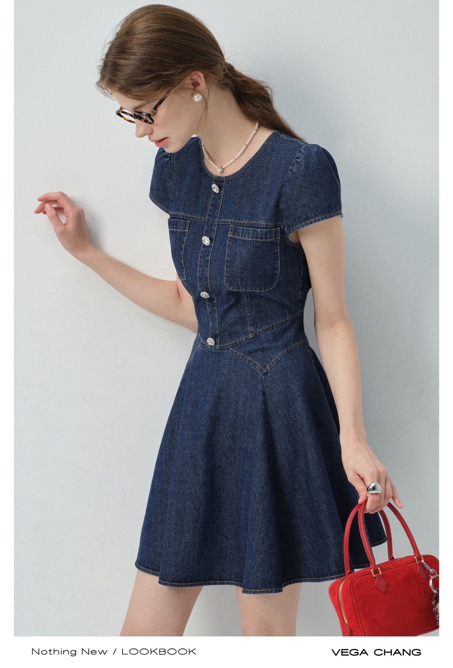 Puff-Sleeve Denim Flare Dress