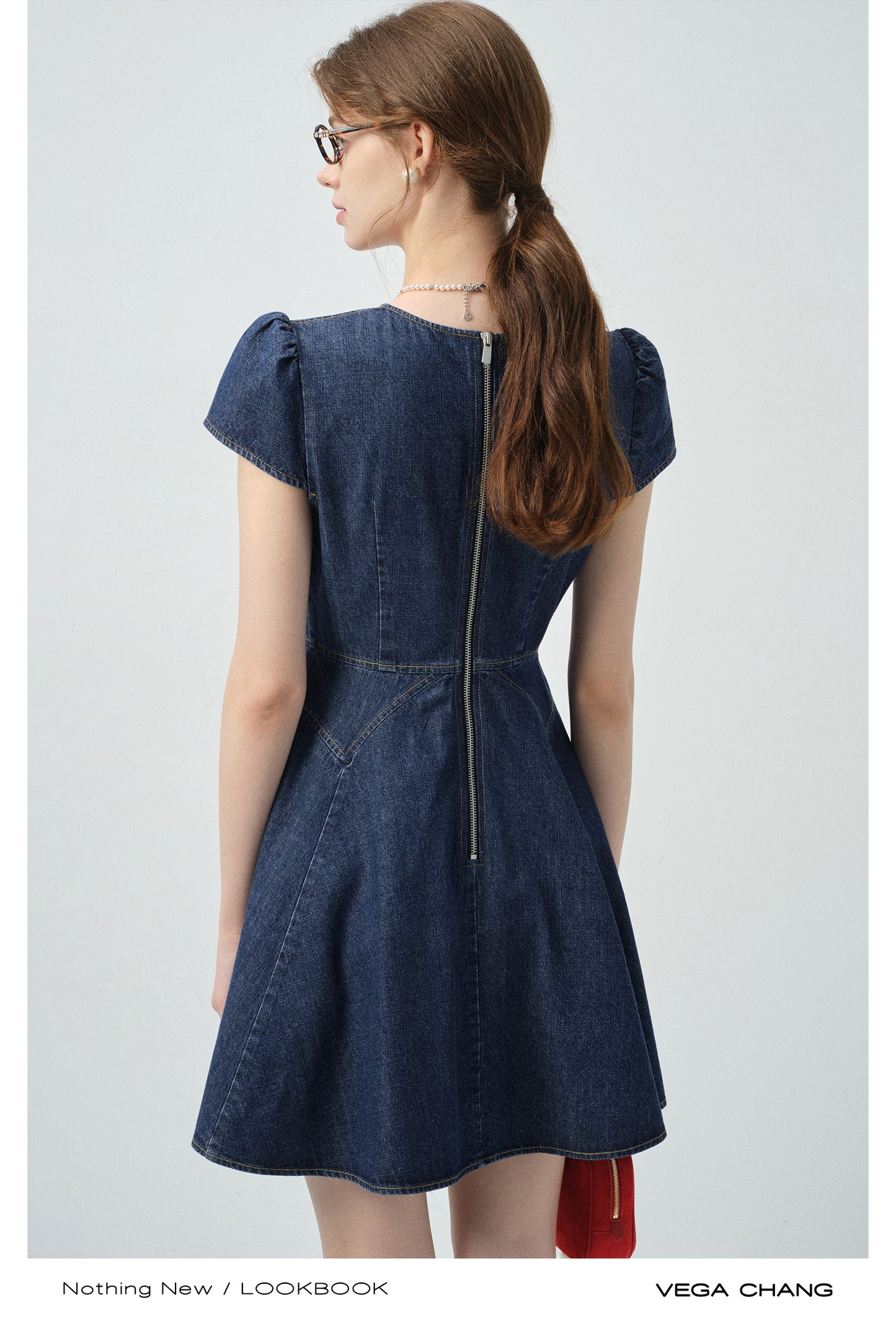 Puff-Sleeve Denim Flare Dress