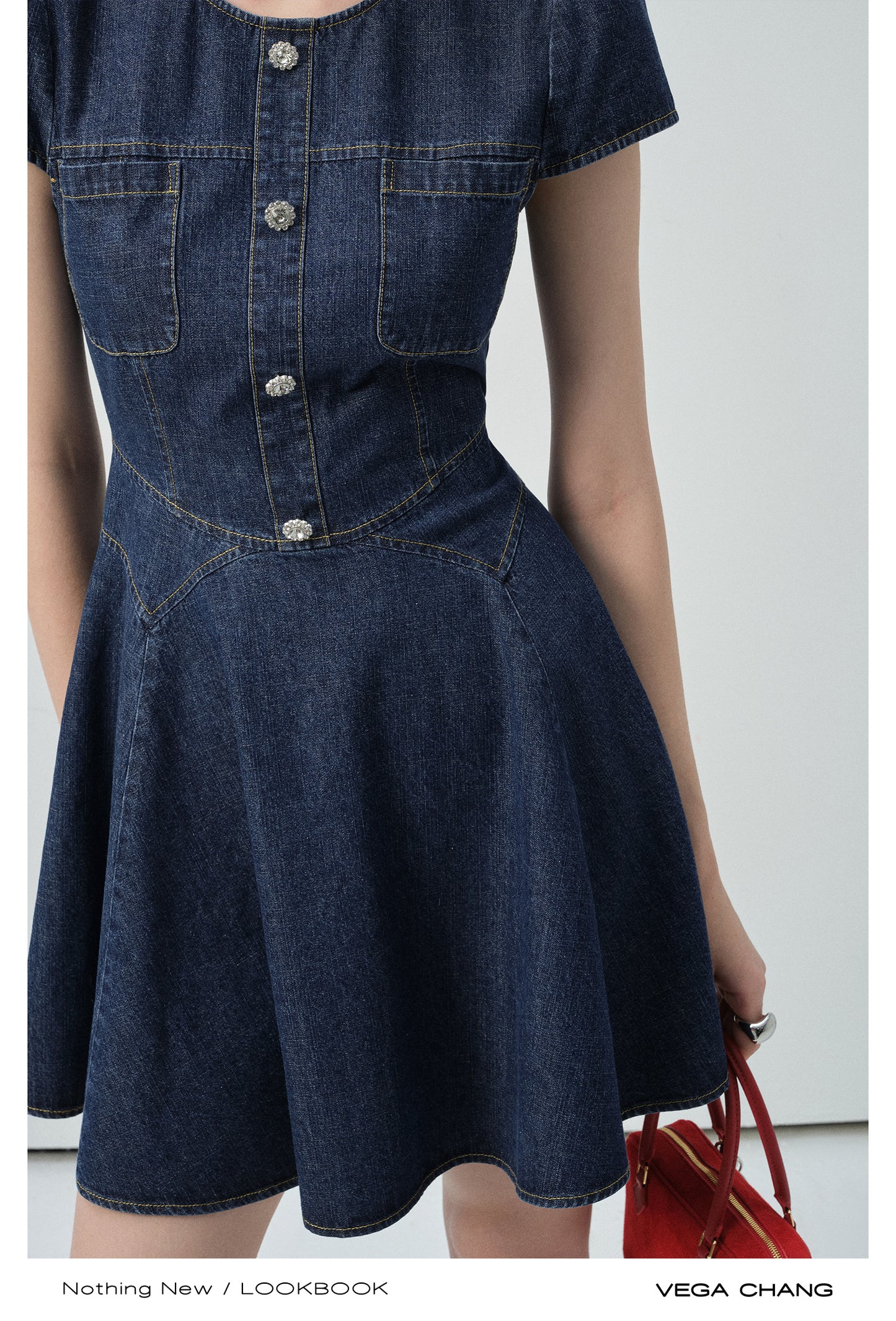 Puff-Sleeve Denim Flare Dress