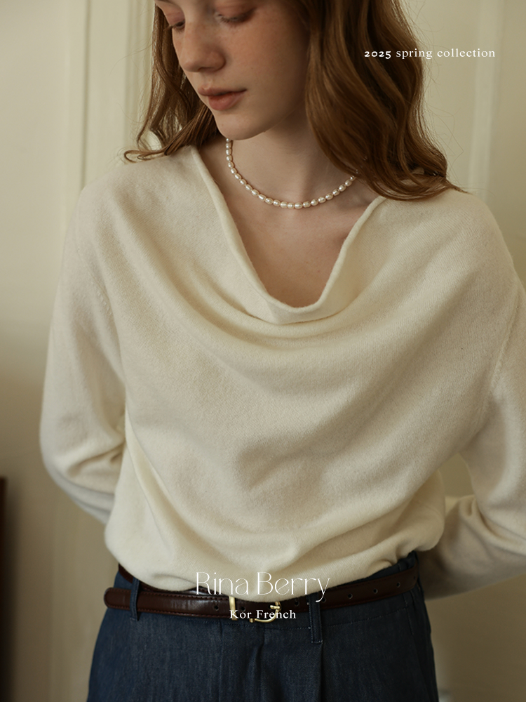Draped Neckline Wool Blend Knit Top