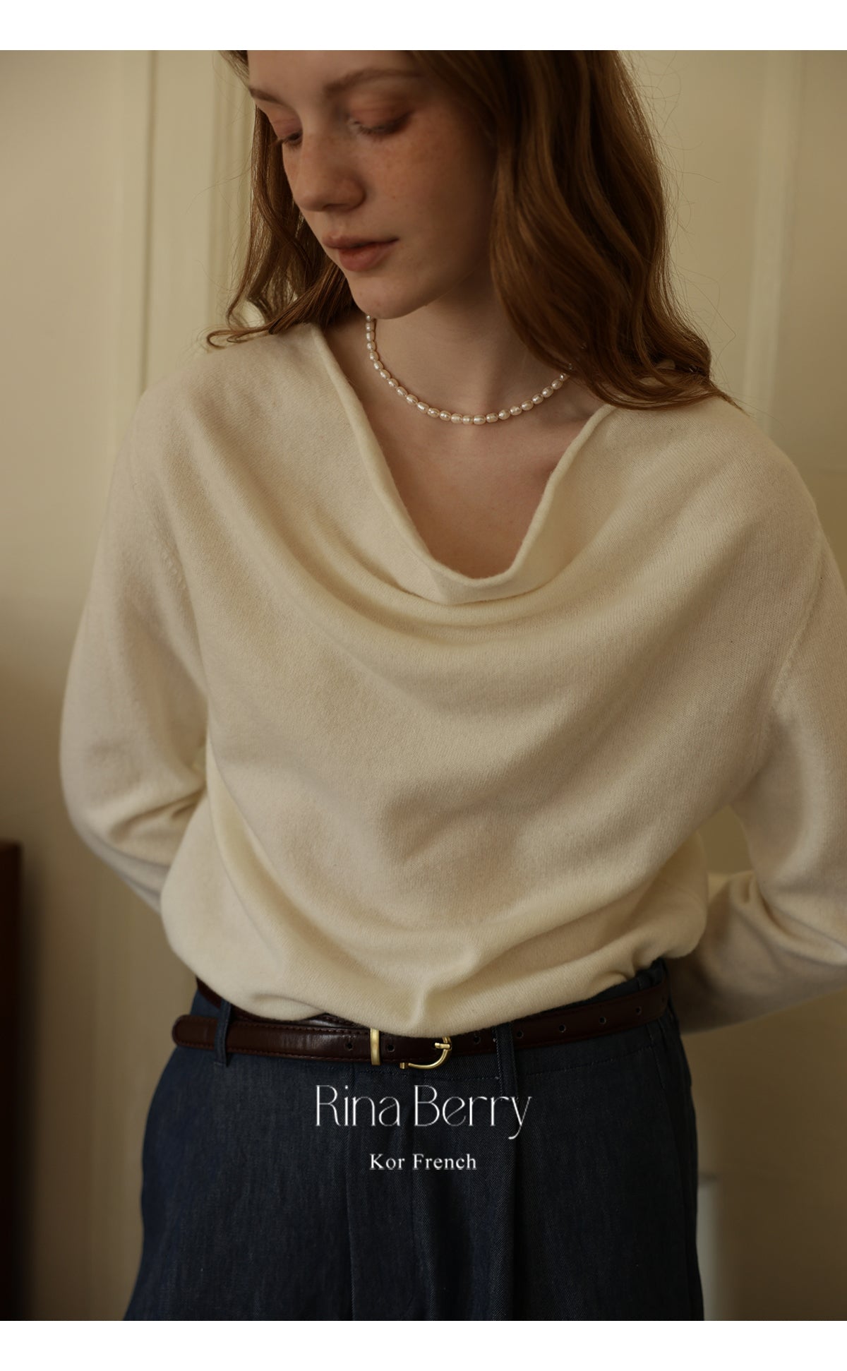 Draped Neckline Wool Blend Knit Top