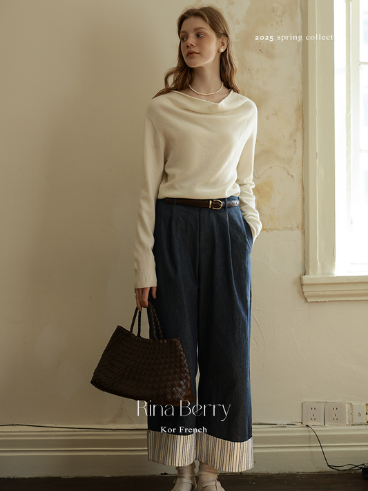 Draped Neckline Wool Blend Knit Top