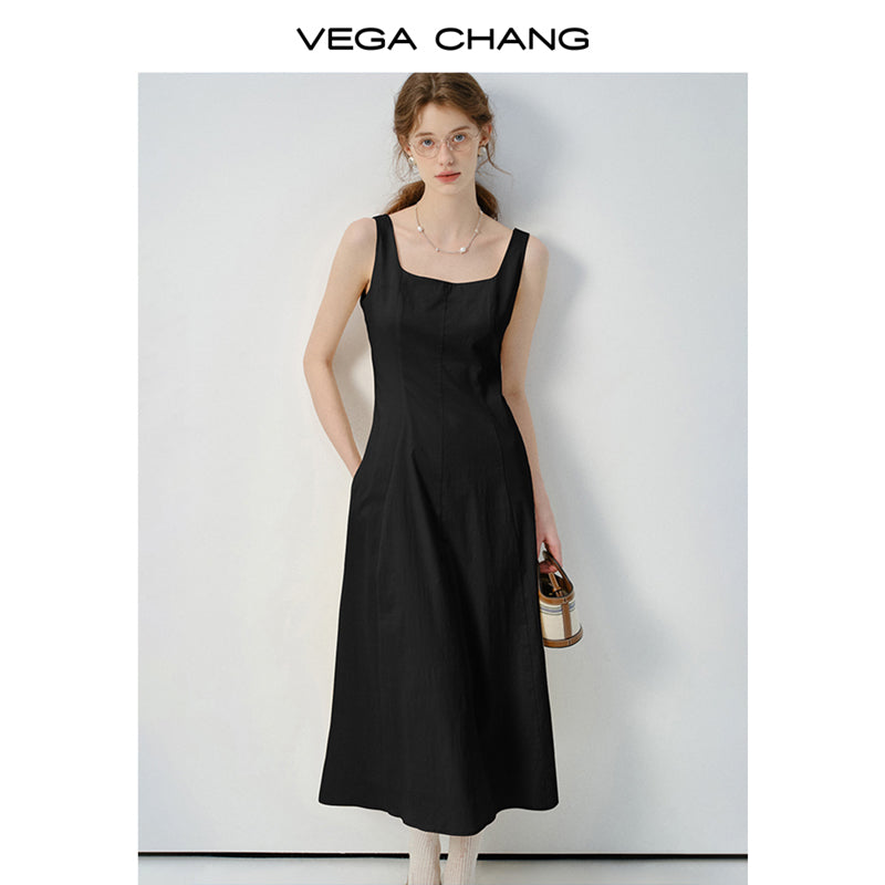 Square Neck Fitted Waist A-Line Dress