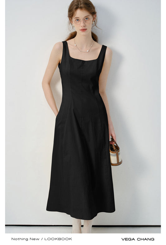 Square Neck Fitted Waist A-Line Dress