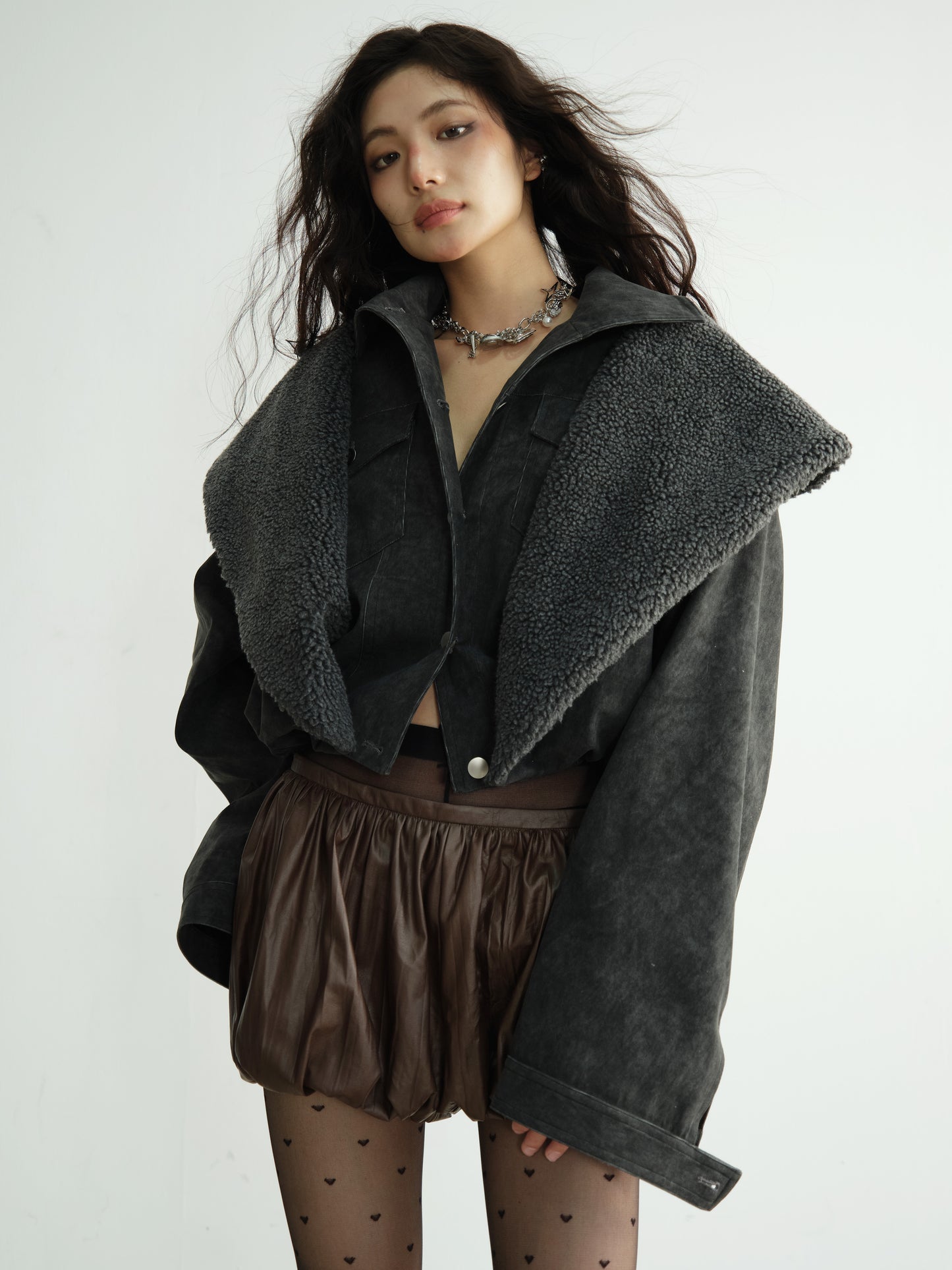 Faux Shearling Overlay Short Jacket