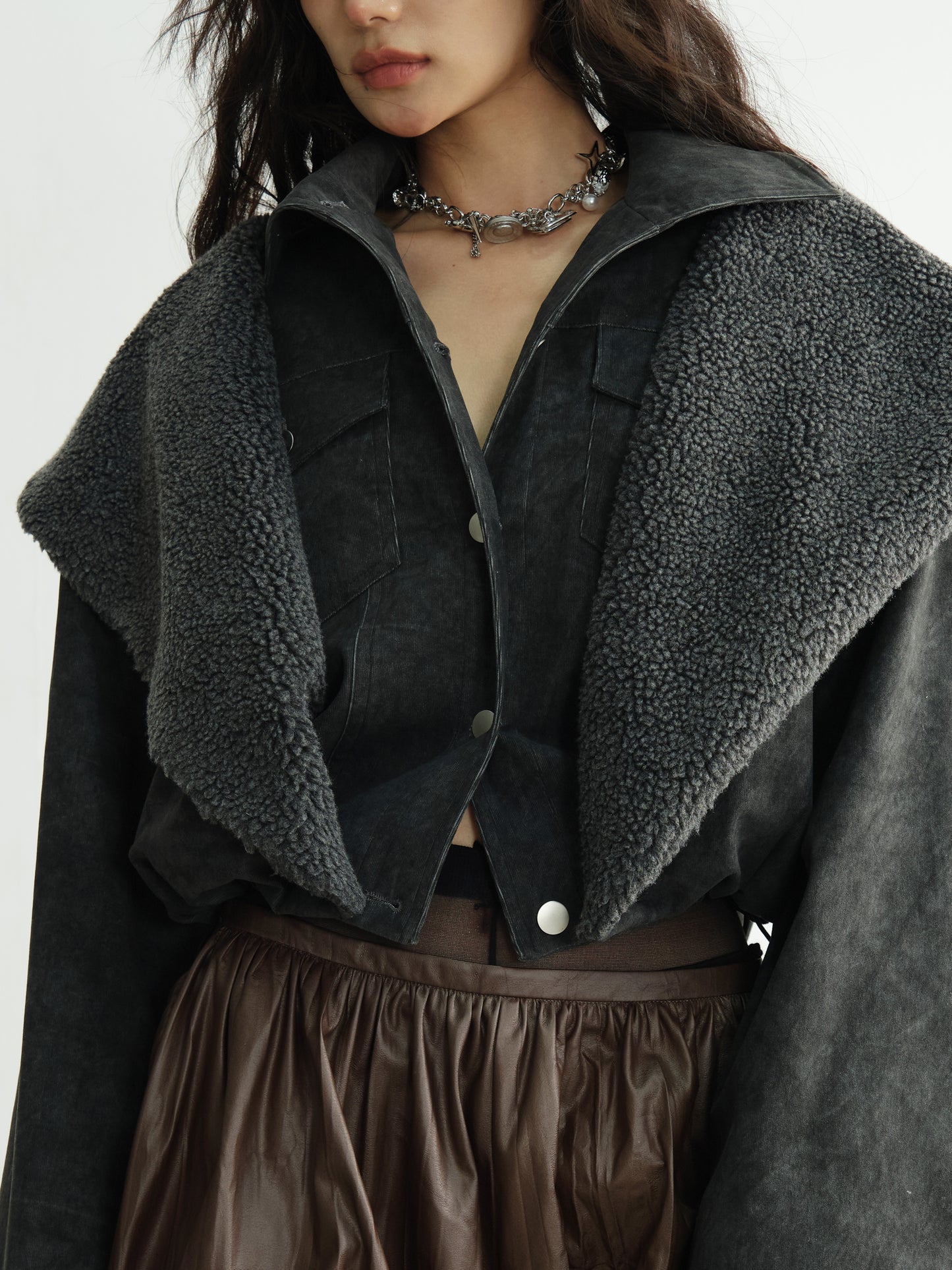 Faux Shearling Overlay Short Jacket