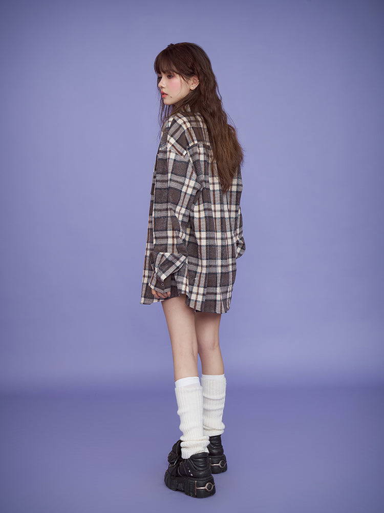 Plaid Oversized Linen-Blend Shirt, High-Waisted Shorts
