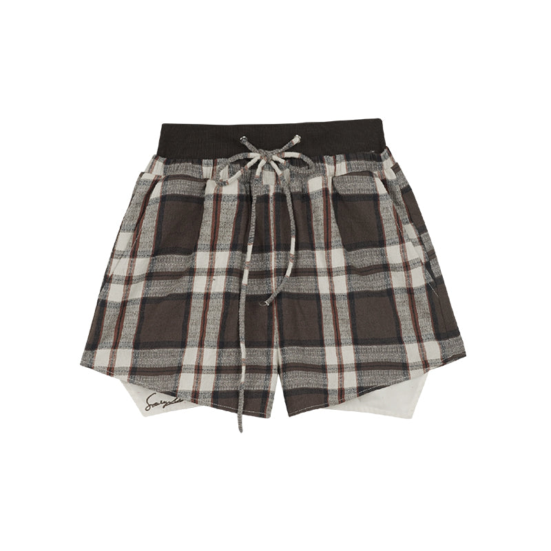 Plaid Oversized Linen-Blend Shirt, High-Waisted Shorts