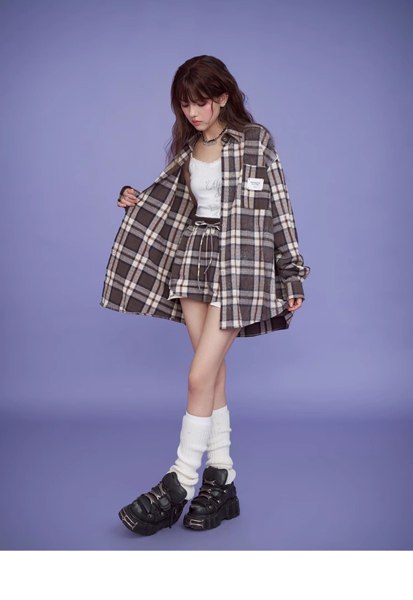 Plaid Oversized Linen-Blend Shirt, High-Waisted Shorts