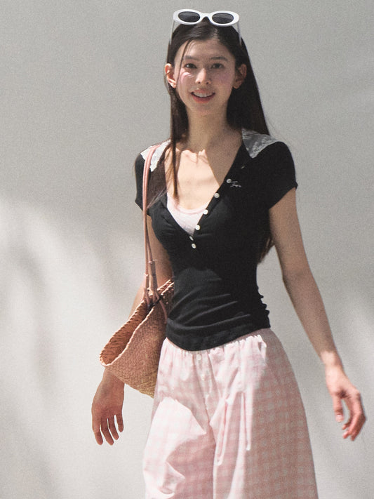 Slim Fit Lace Hood T-Shirt