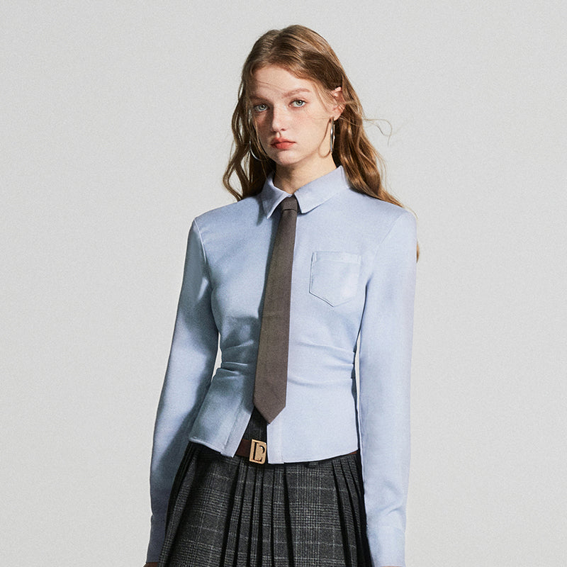 Slim Fit Side Ruched Shirt With Matching Tie