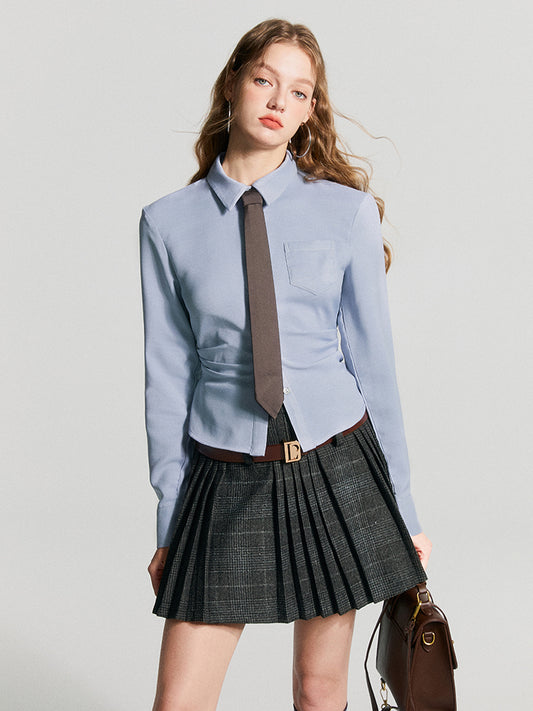 Slim Fit Side Ruched Shirt With Matching Tie