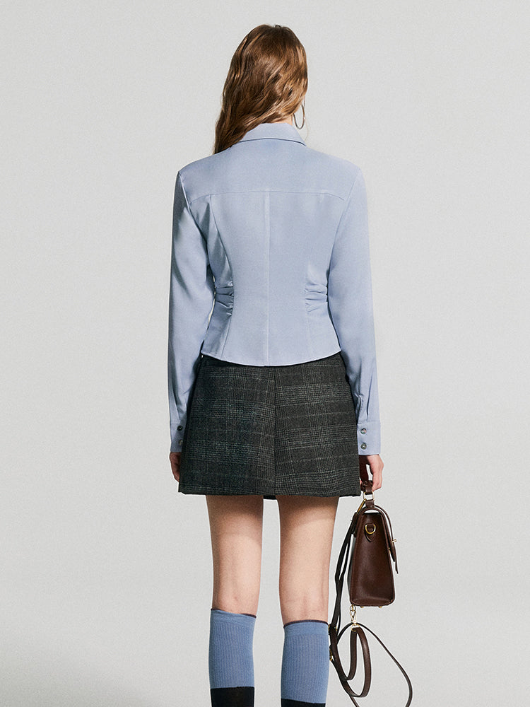 Slim Fit Side Ruched Shirt With Matching Tie