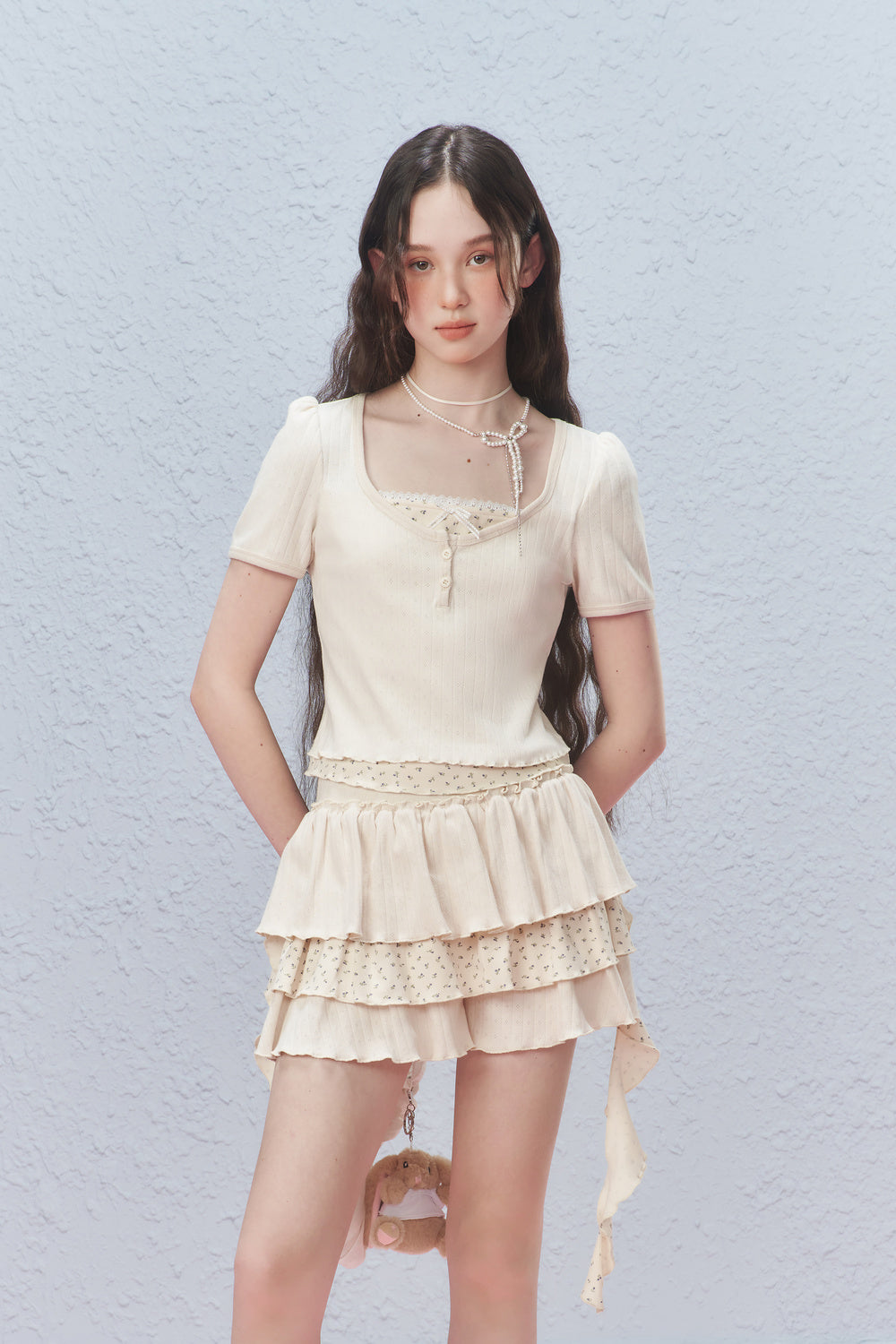 Floral Pointelle Puff-Sleeve T-Shirt