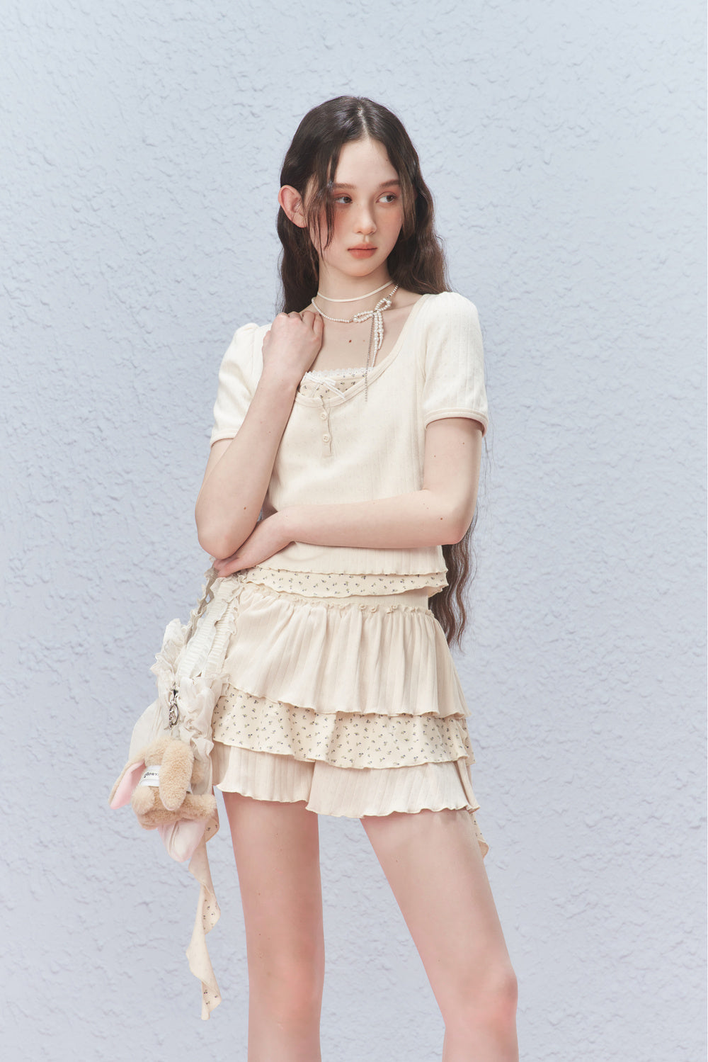Floral Pointelle Puff-Sleeve T-Shirt