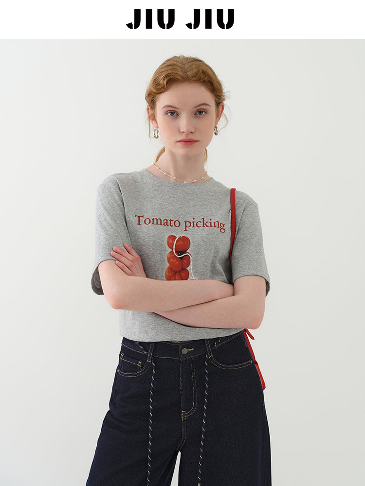 Beaded Tomato Print T-Shirt