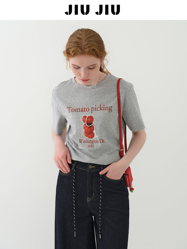 Beaded Tomato Print T-Shirt