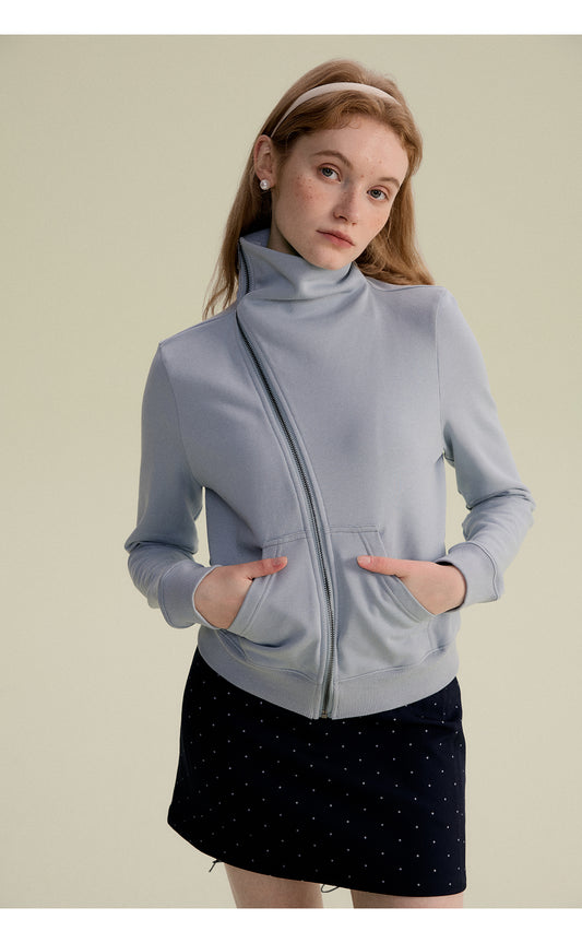 Asymmetric Collared Zip-Up Sweatshirt