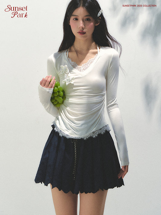 Floral Embellished Slim Fit Lace Trim Top