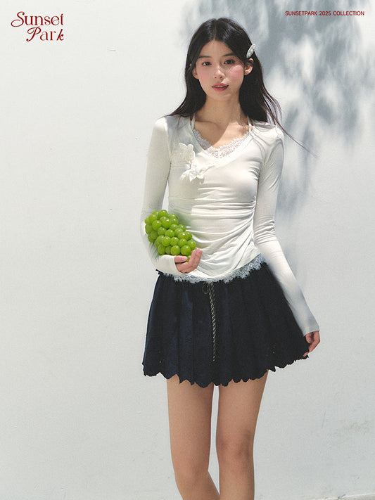 Floral Embellished Slim Fit Lace Trim Top