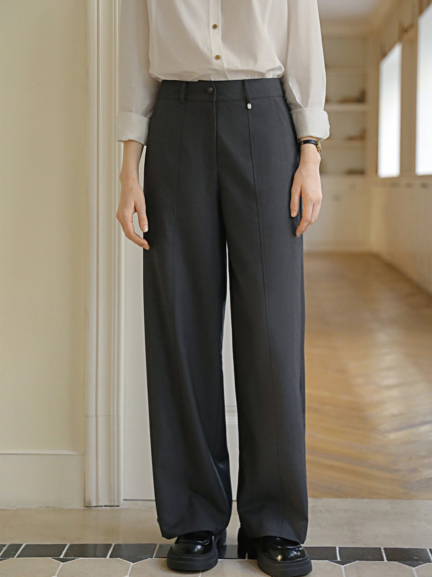 Belted Hem Center Seam Trousers