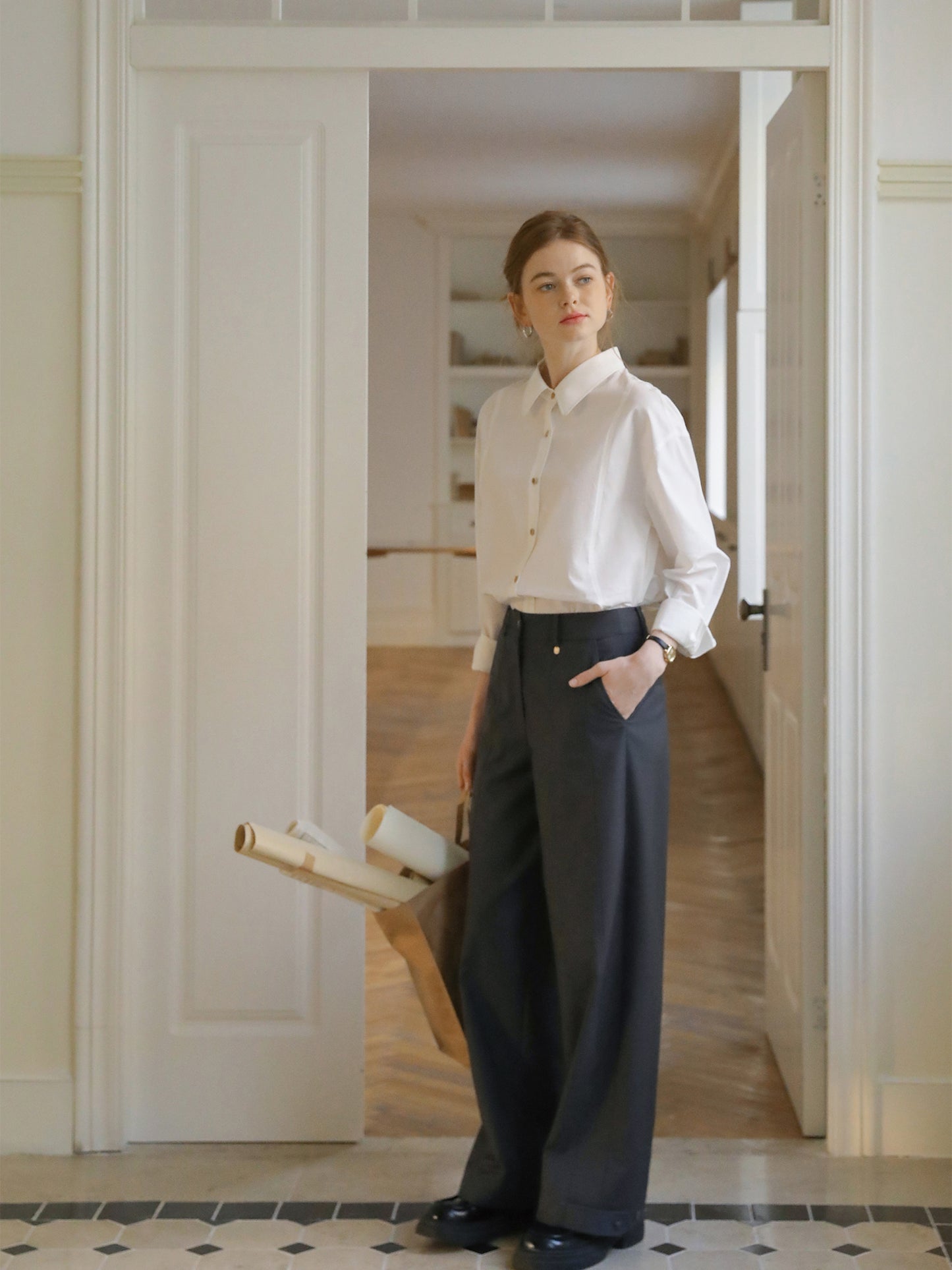 Belted Hem Center Seam Trousers