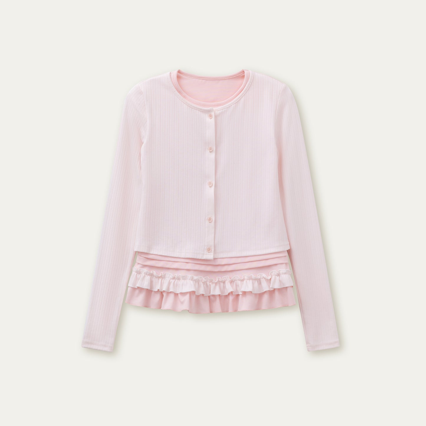 Ruffle Hem Layered Button-Up Top