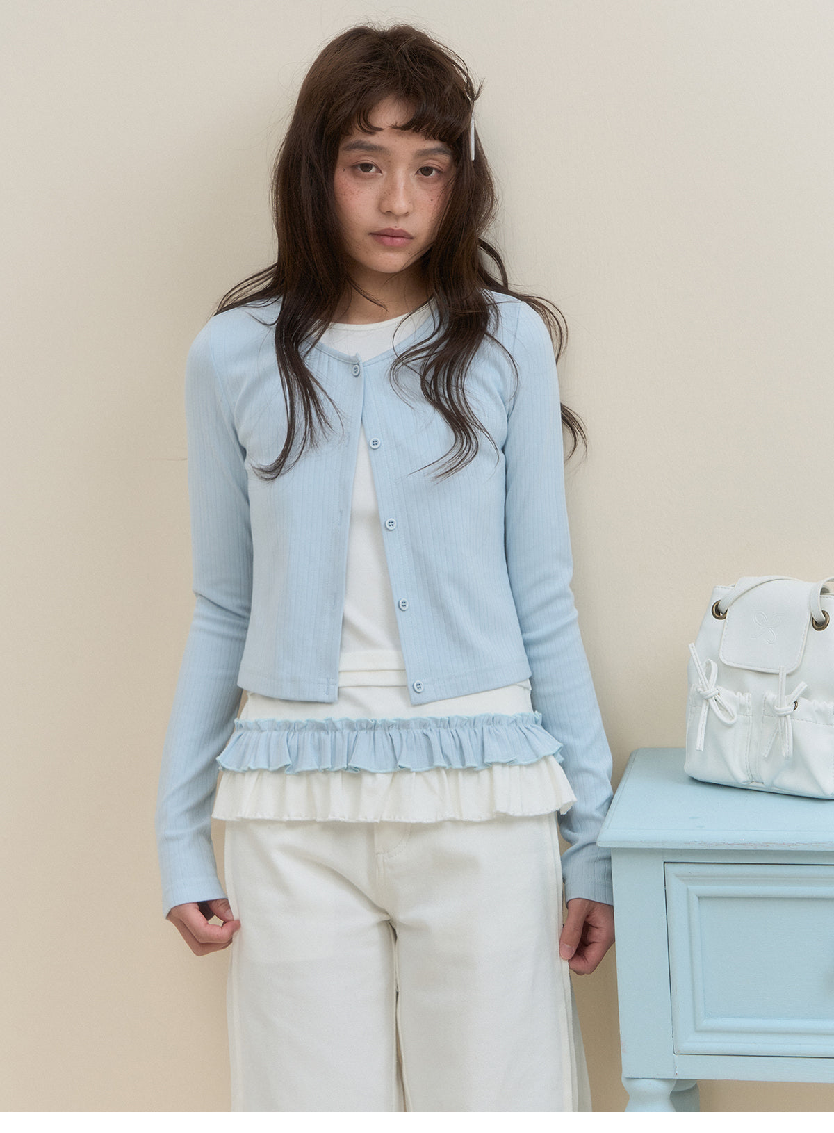 Ruffle Hem Layered Button-Up Top
